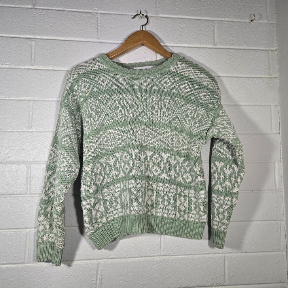 Vtg Heavy Cotton Fair Isle‎ Grandma Spring Sweater Easter Chunky Knit Medium 90s